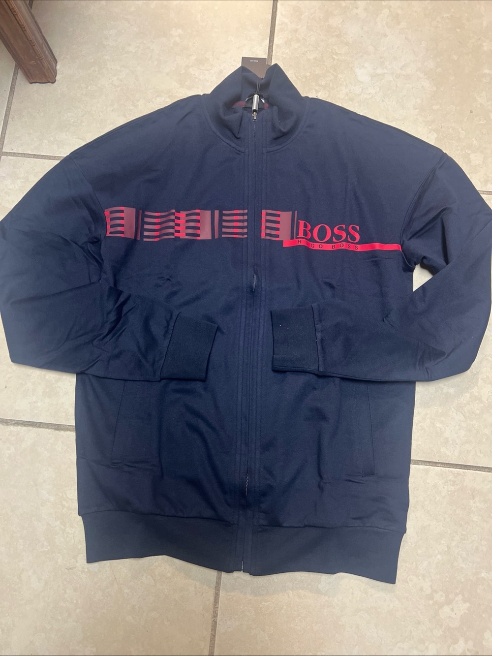 Boss Navy Jacket with Red Graphic Chest